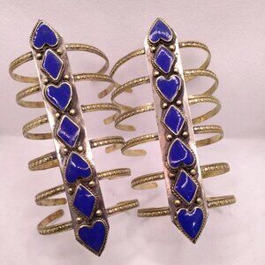 Single Tribal Antique Blue Stone Adjustable Cuff Bracelets, Handmade Boho